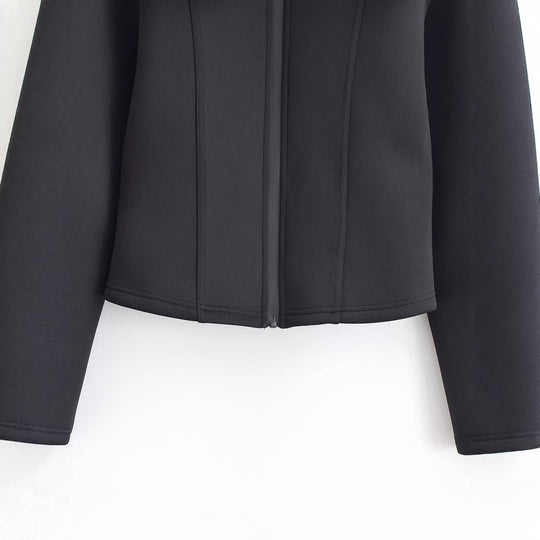 Damen 100+ taillierte Cropped Neoprenblousonjacke mit übergroßem Kragen Nord Taschen