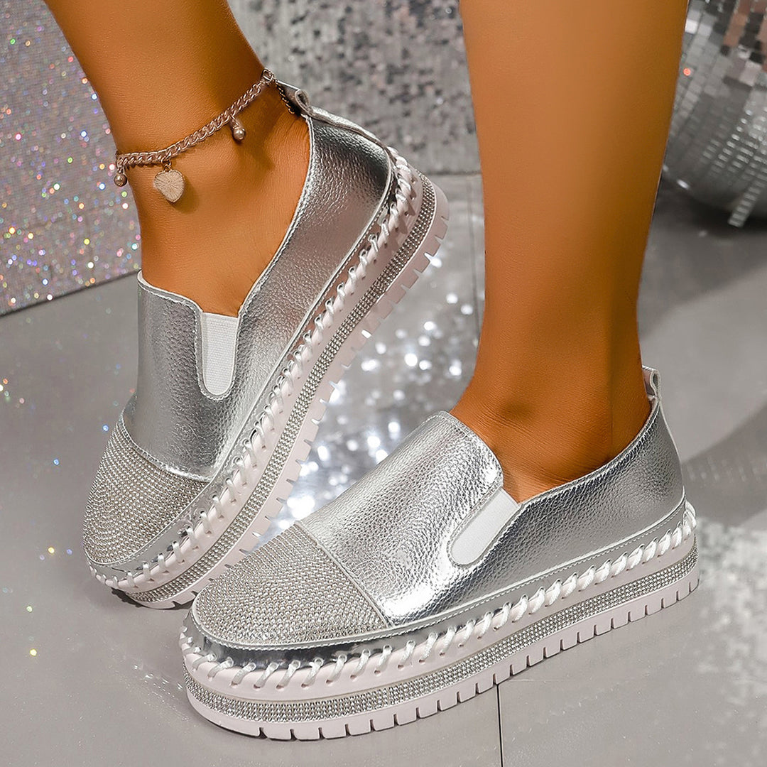 Damen nan glänzende Slip-On Plateau-Sneaker mit geflochtenem Rand und elastischem Einsatz Nord Taschen