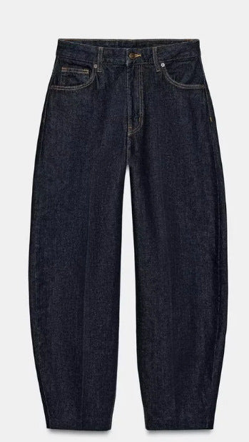 Damen Hochtaillierte Baggy-Jeans mit weitem Bein und klassischer Taschenlösung Nord Taschen