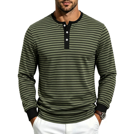 Herren Gestreiftes Langarm-Henleyshirt aus Baumwollmix Nord Taschen
