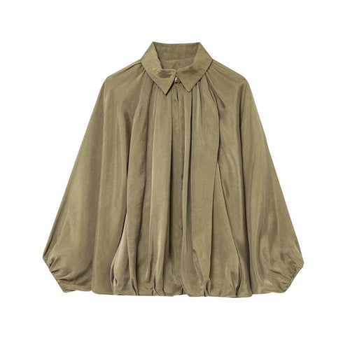 Damen Oversize-Hemdbluse mit Reißverschluss, Kräuselung und Ballonärmeln Nord Taschen