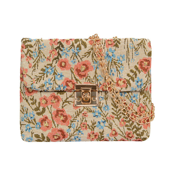 Damen Clutch-Tasche mit floralem Stoffdesign und goldener Kettenverzierung Nord Taschen