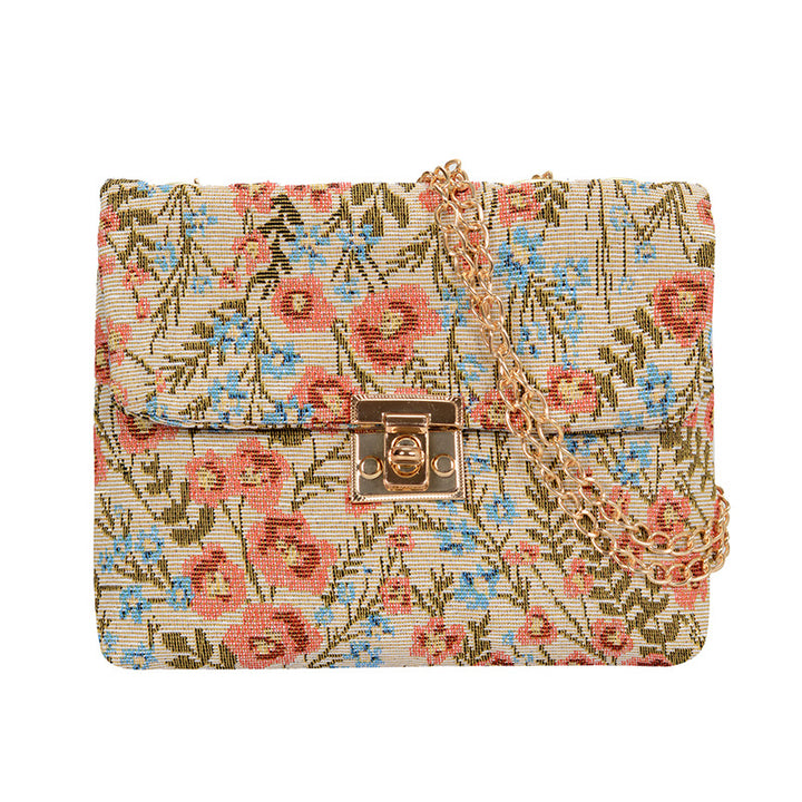 Damen Clutch-Tasche mit floralem Stoffdesign und goldener Kettenverzierung Nord Taschen
