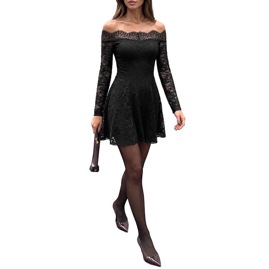 Damen Elegantes Off-Shoulder Spitzenkleid Nord Taschen