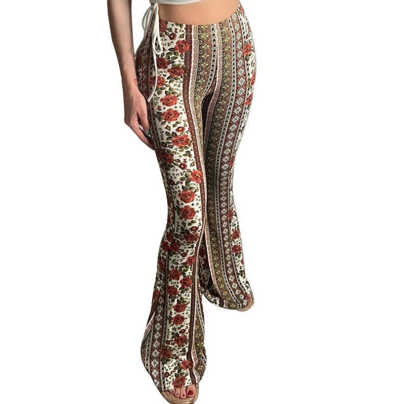 Damen Boho-florale hochgeschnittene Schlaghose aus Stretch-Jersey Nord Taschen