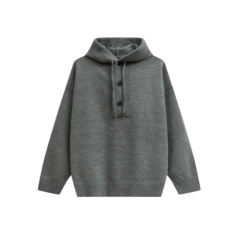 Damen Oversize Kapuzenstrickpullover mit halber Knopfleiste und Rippbündchen Nord Taschen