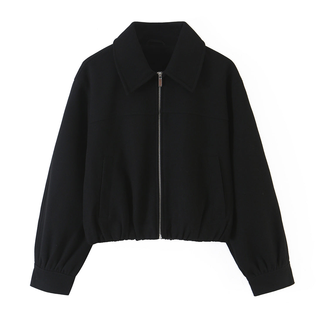 Damen Kurzjacke aus Wollmischung mit Reißverschluss und Ballonärmeln Nord Taschen