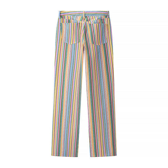 Damen Gestreifte gerade geschnittene Hose mit hoher Taille und Fünf-Taschen-Schnitt Nord Taschen