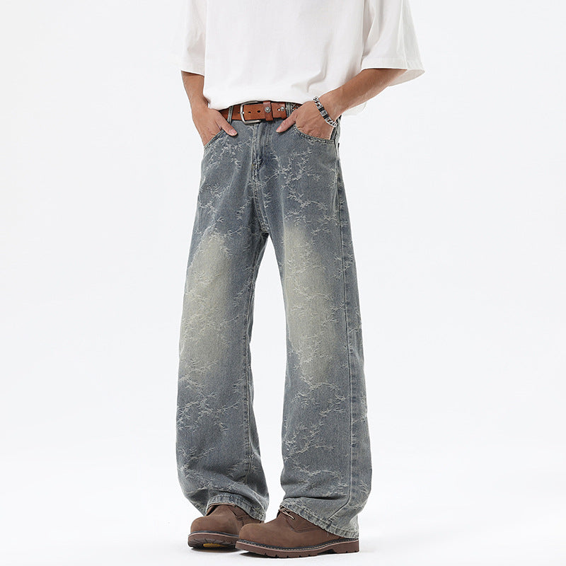 Herren Weit geschnittene Vintage-Denim-Hose im Baggy‑Look mit Marmorwaschung und tiefem Schritt Nord Taschen