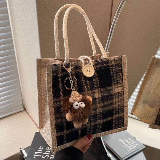 Damen Jute-Shoppingtasche mit modernem Hahnentritt-Muster Nord Taschen