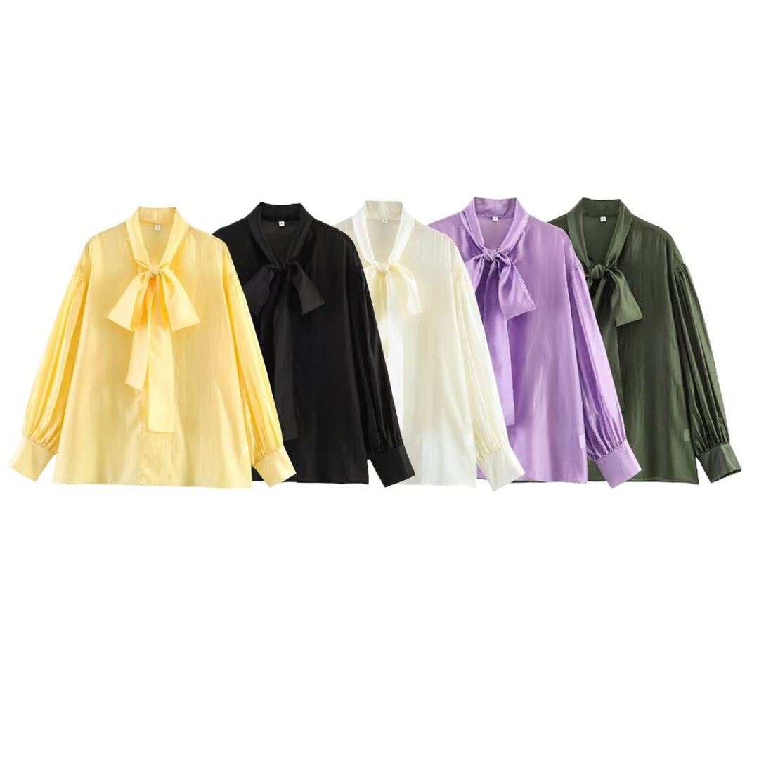 Damen Schluppenbluse aus glänzendem Satin mit voluminösen Ballonärmeln Nord Taschen