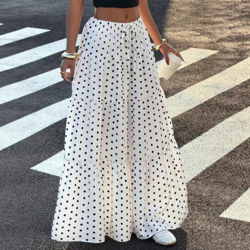 Damen Gestufter Maxirock mit elastischem Bund und Polka-Dot-Muster Nord Taschen