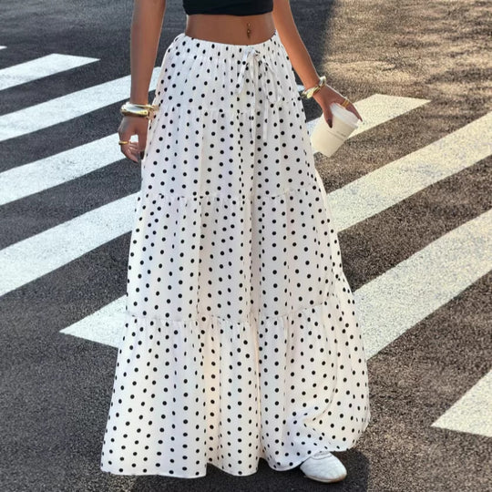 Damen Gestufter Maxirock mit elastischem Bund und Polka-Dot-Muster Nord Taschen