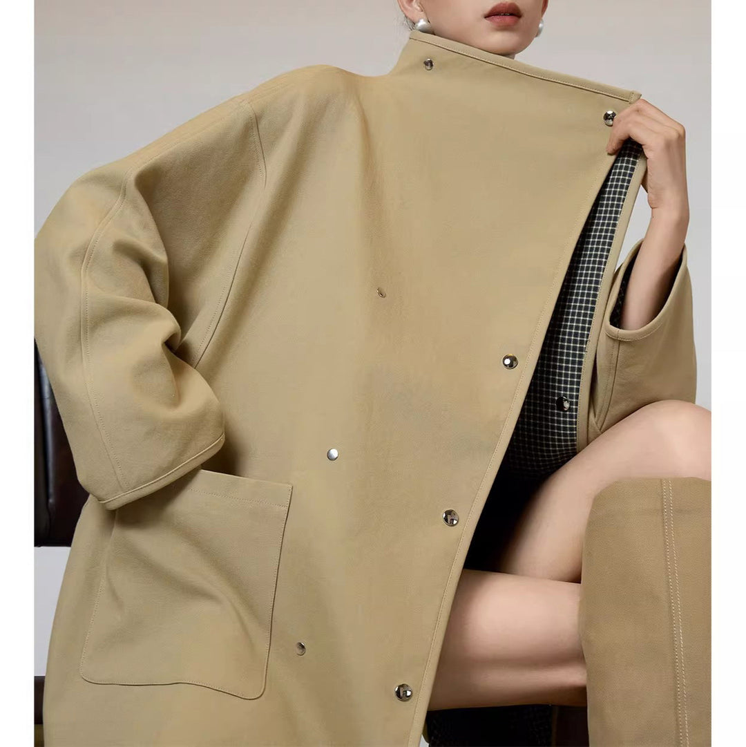 Damen Oversized Übergangsjacke mit kontrastierendem Kragen Nord Taschen