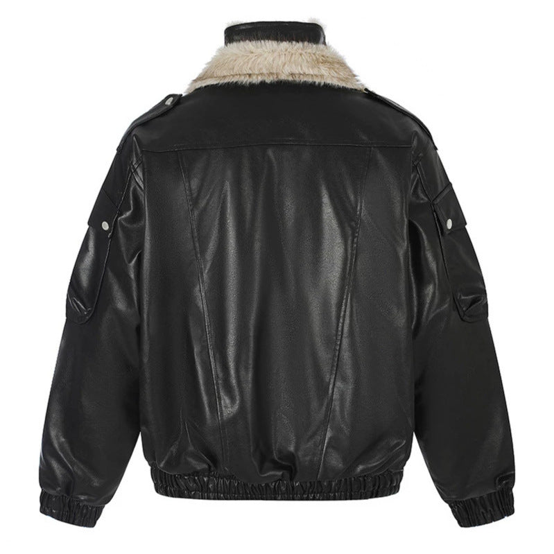 Damen Oversize Kunstleder-Fliegerjacke mit Teddyfutter und Stehkragen Nord Taschen