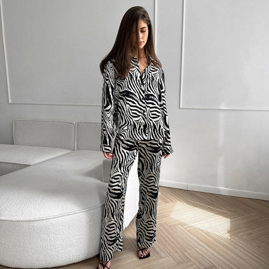 Damen Elegante Zebra-Muster Übergröße Pyjama-Anzug