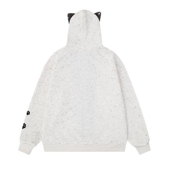 Damen Zip-Kapuzenjacke mit Musikprint, 3D-Ohrenkapuze und Pfoten-Applikation Nord Taschen