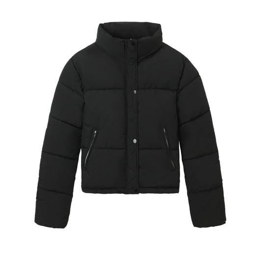 Damen Boxy-Pufferjacke mit hohem Stehkragen und verdeckter Druckknopfleiste Nord Taschen