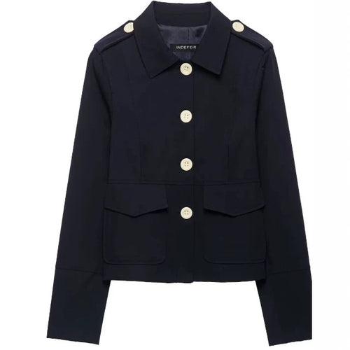 Damen Taillierte Cropped‑Fieldjacke im Blousonstil mit Schulterklappen und aufgesetzten Pattentaschen Nord Taschen