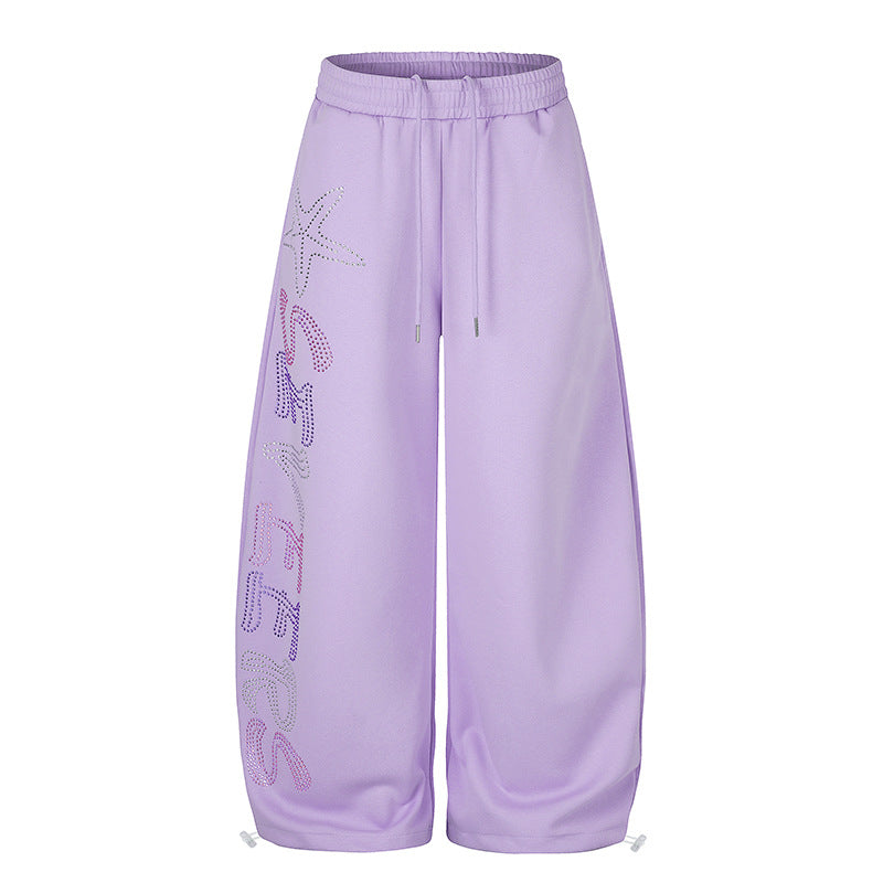 Damen Extraweite Palazzo‑Joggpants mit Tunnelzugbund, verstellbarem Saum und Strass‑Lettering Nord Taschen