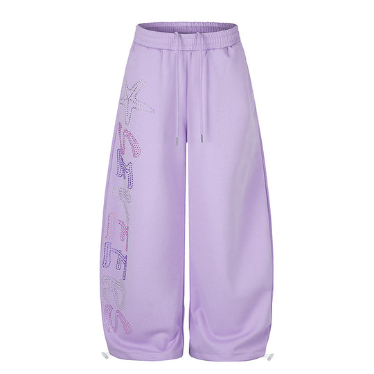 Damen Extraweite Palazzo‑Joggpants mit Tunnelzugbund, verstellbarem Saum und Strass‑Lettering Nord Taschen