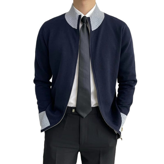 Herren Reißverschluss-Feinstrick-Cardigan mit Stehkragen und geripptem Saum Nord Taschen