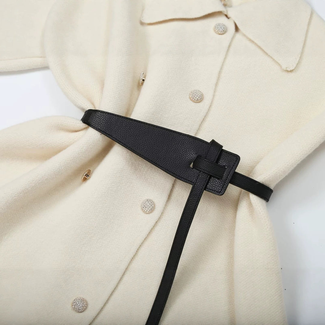 Damen Cropped Bouclé-Mantel mit asymmetrischem Schalkragen und dekorativem Gürtel Nord Taschen