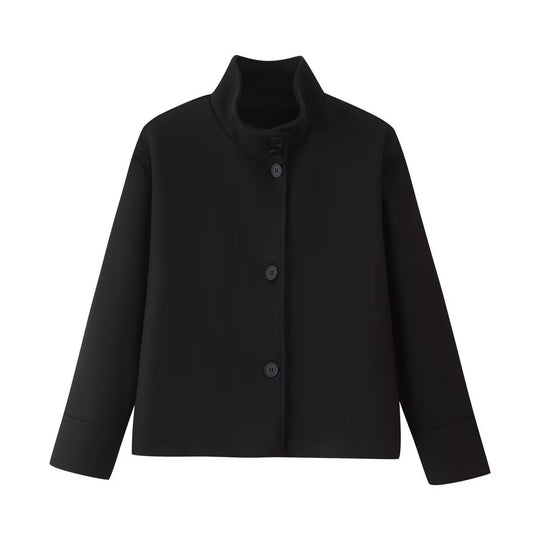 Damen Kurze kastige Jacke mit Stehkragen und durchgehender Knopfleiste Nord Taschen