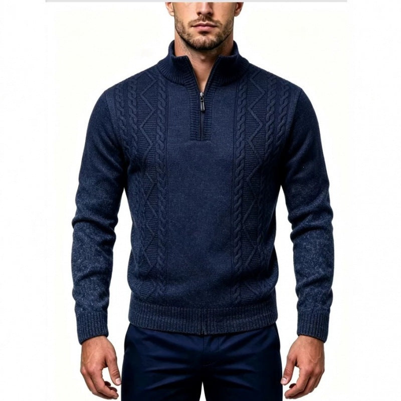 Herren Strukturierter Halbzip-Pullover mit Stehkragen und Zopfmuster-Details Nord Taschen