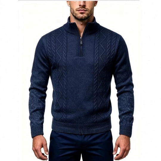 Herren Strukturierter Halbzip-Pullover mit Stehkragen und Zopfmuster-Details Nord Taschen