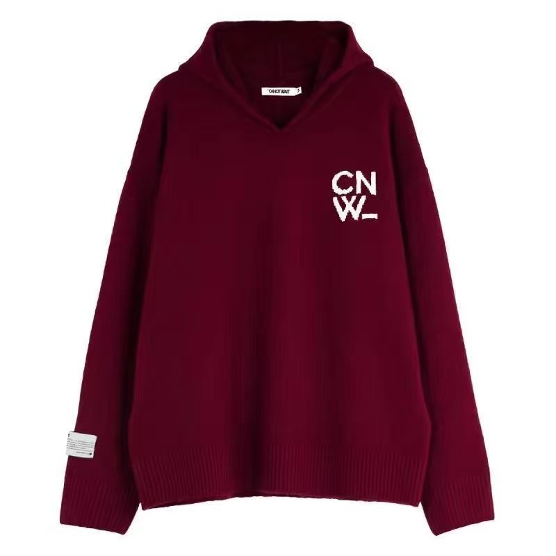 Unisex Oversized Kapuzenpullover mit V-Ausschnitt aus Feinstrick und Logo-Stick Nord Taschen