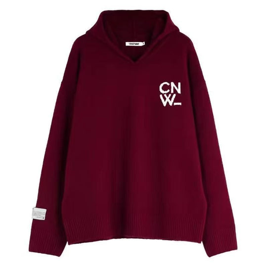 Unisex Oversized Kapuzenpullover mit V-Ausschnitt aus Feinstrick und Logo-Stick Nord Taschen