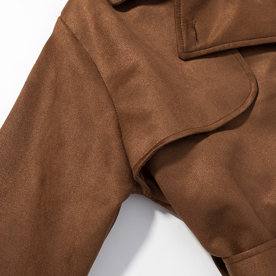 Damen Langer Doppelreihiger Mantel im Trenchcoat‑Stil mit Taillengürtel und Ärmelriegel Nord Taschen