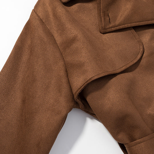 Damen Langer Doppelreihiger Mantel im Trenchcoat‑Stil mit Taillengürtel und Ärmelriegel Nord Taschen
