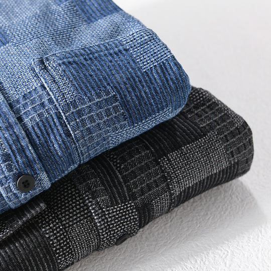 Herren Strukturierte Cord-Überhemdjacke im Patchworkmuster mit Kentkragen Nord Taschen
