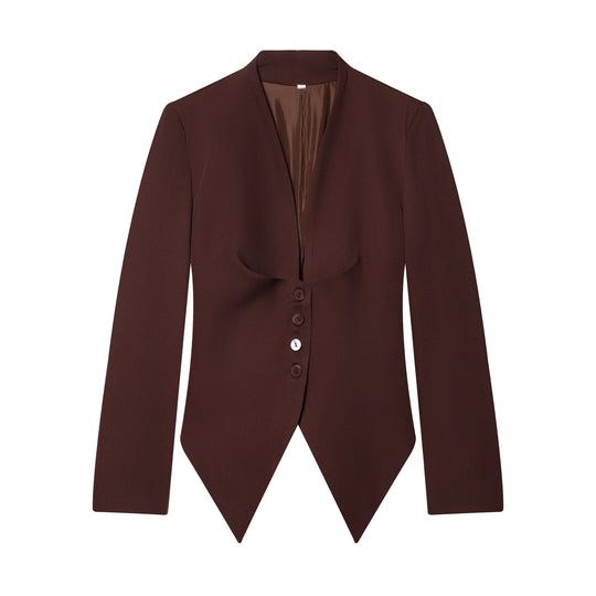 Damen taillierter Blazer mit spitzem Schößchen und tiefem V-Ausschnitt Nord Taschen