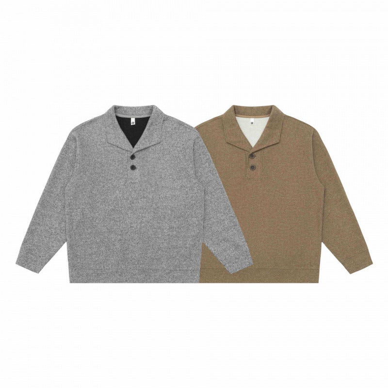 Herren Grobgestrickter Strickpullover mit Schalkragen und Knopfleiste Nord Taschen