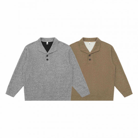 Herren Grobgestrickter Strickpullover mit Schalkragen und Knopfleiste Nord Taschen