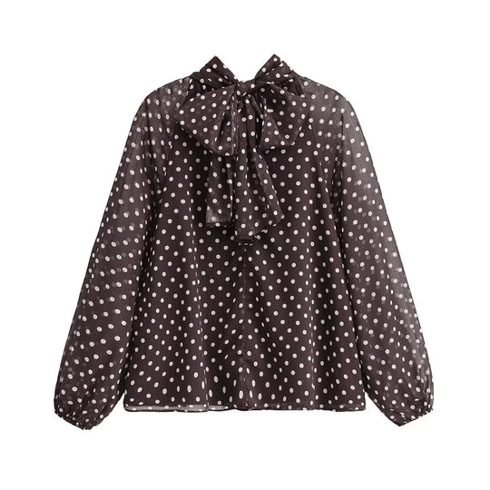 Damen Bluse mit Stehkragen und voluminösen Ballonärmeln aus Chiffon Nord Taschen