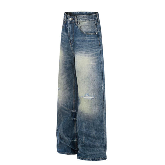 Damen Hochgeschnittene Jeans mit weitem Bein, Used‑Waschung und Destroyed‑Details Nord Taschen