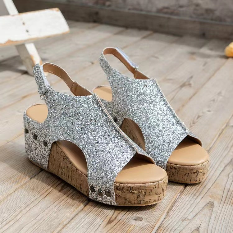 Damen Glitzerndes Keilsandaletten