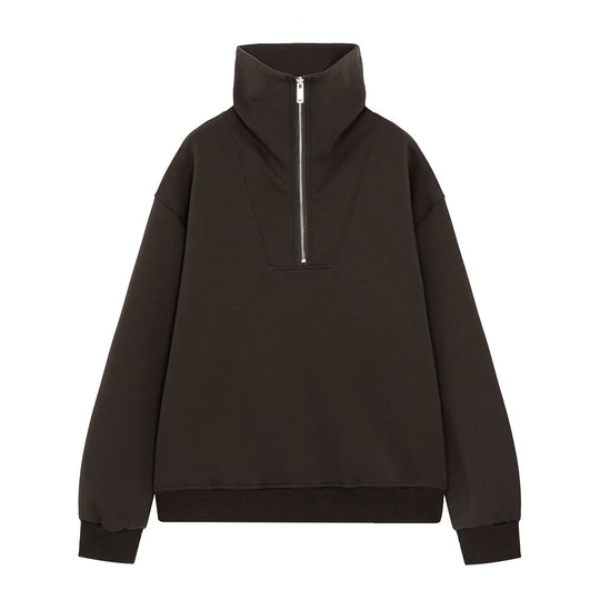 Damen Oversize-Sweatshirt mit hohem Stehkragen und Halbzip Nord Taschen