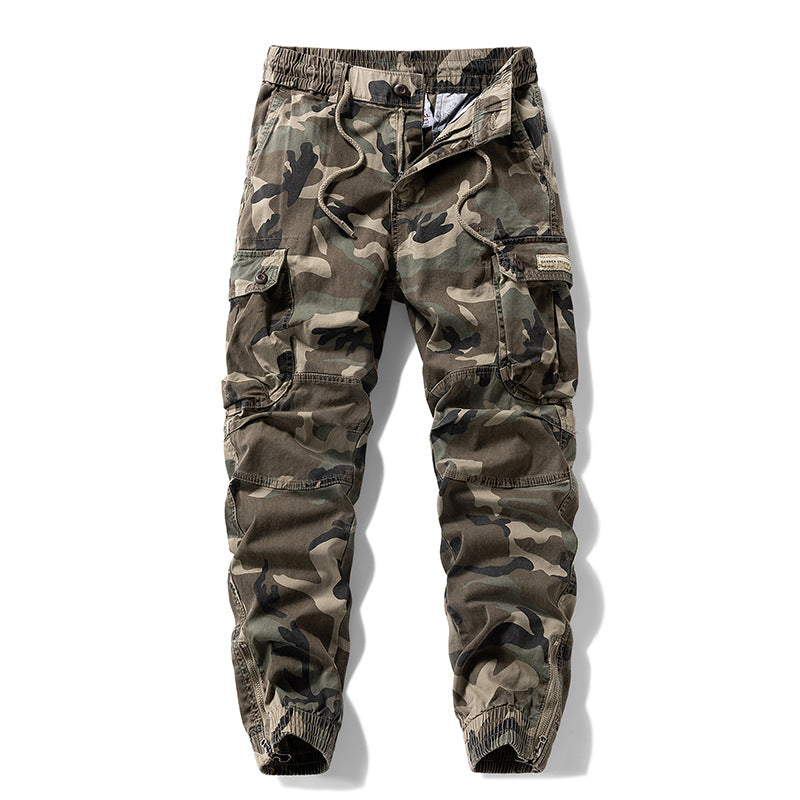 Herren Taktische Cargo‑Jogginghose im Camouflage‑Military‑Look mit Tunnelzugbund, Knieabnähern und Multifachtaschen Nord Taschen