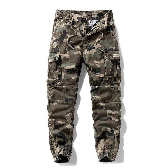 Herren Taktische Cargo‑Jogginghose im Camouflage‑Military‑Look mit Tunnelzugbund, Knieabnähern und Multifachtaschen Nord Taschen