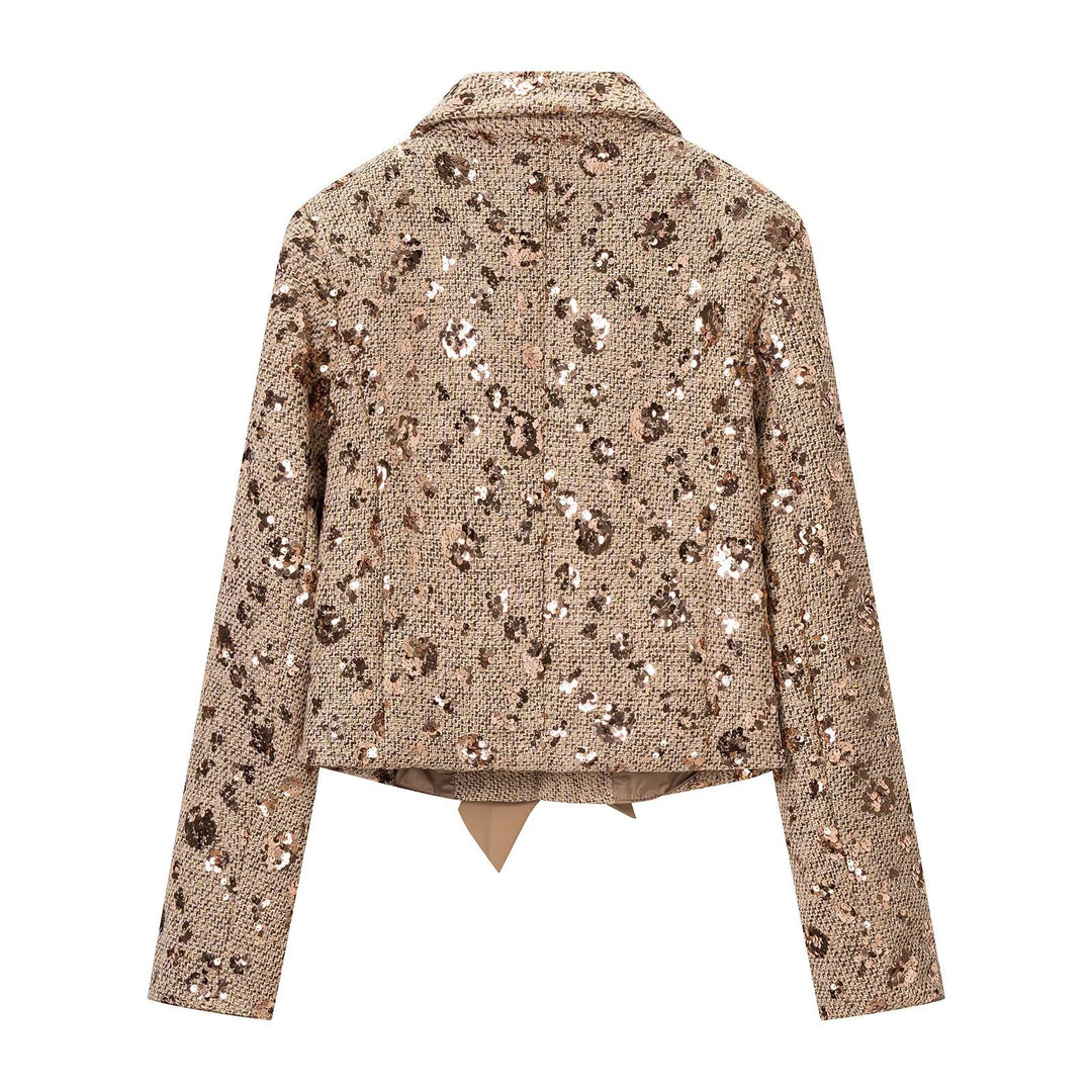 Damen Kurzblazer aus Tweed mit Paillettenbesatz und Schleifenverschluss Nord Taschen