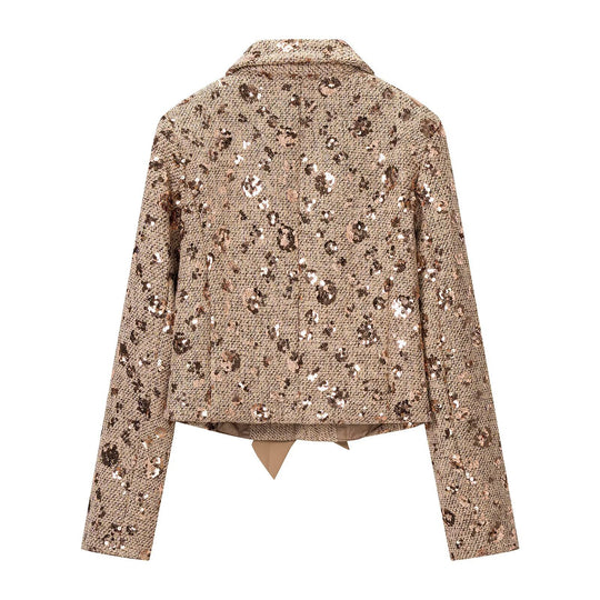Damen Kurzblazer aus Tweed mit Paillettenbesatz und Schleifenverschluss Nord Taschen