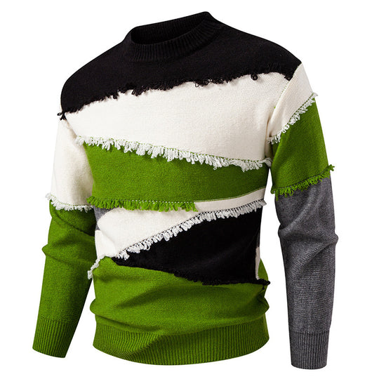 Herren Colorblock-Strickpullover mit Fransenbesatz und kurzem Stehkragen Nord Taschen