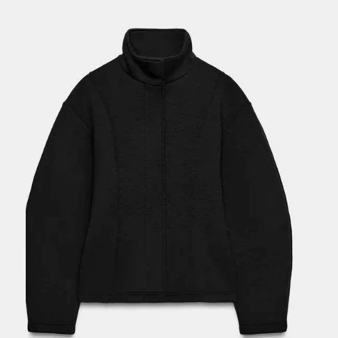 Damen Kurz geschnittene Boxy‑Fleecejacke mit Stehkragen, vertikalen Strukturnähten und verdecktem Reißverschluss Nord Taschen