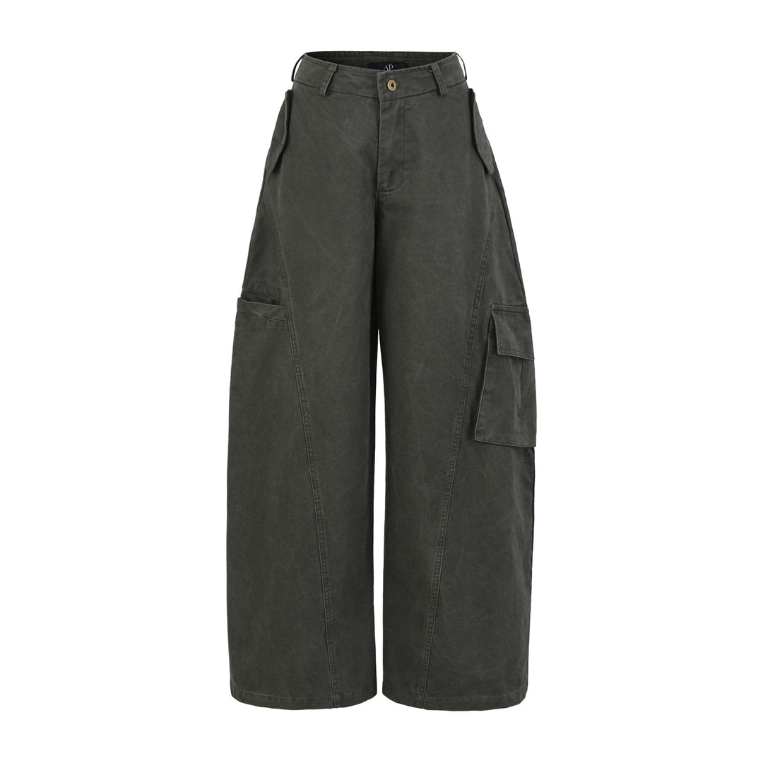 Damen Cropped Cargohose mit hoher Taille, weitem Bein und Klappentaschen Nord Taschen