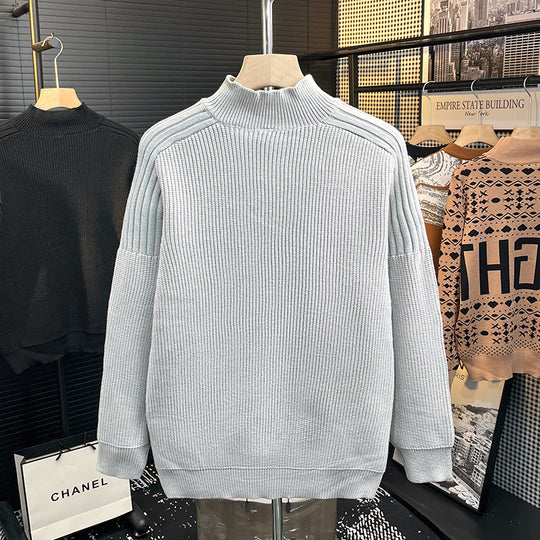 Herren Grobstrick-Pullover mit halber Knopfleiste und hohem Stehkragen Nord Taschen